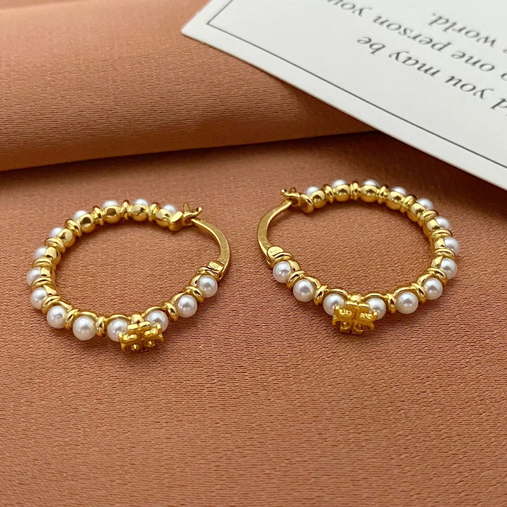Tory Burch Pearl Inlay Logo Metal Earrings